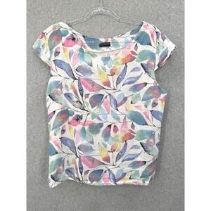 Luca Vanucci Top Women M Multicolor Leaf Print Linen Cap Sleeve Peplum Italy